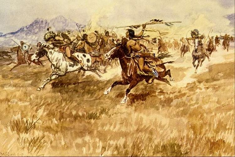 Charles M Russell Fight Between the Black Feet oil painting picture